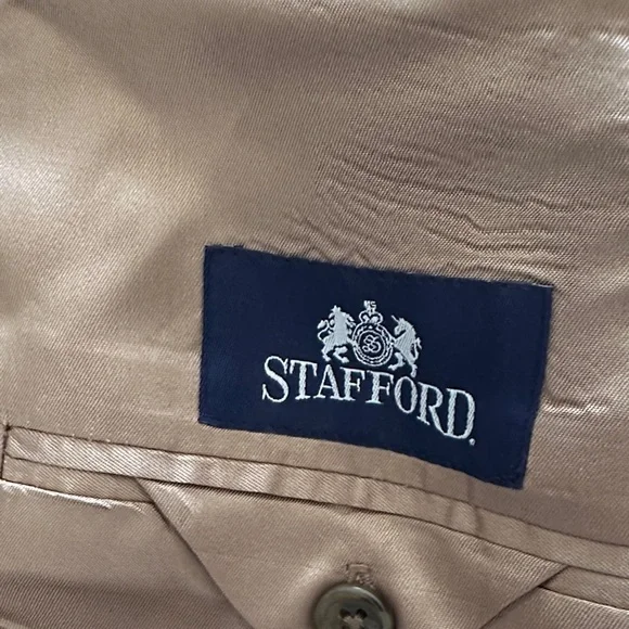 Stafford Beige Checkered Blazer 46L 46Long - Picture 5 of 6